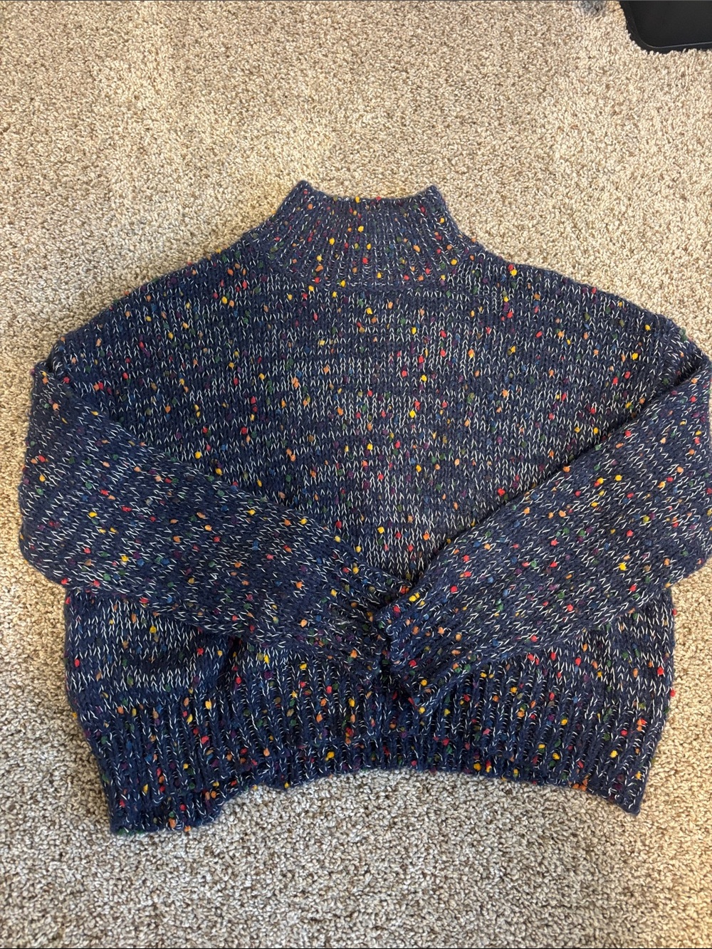 Cozy Navy Speckled Mock Neck Sweater